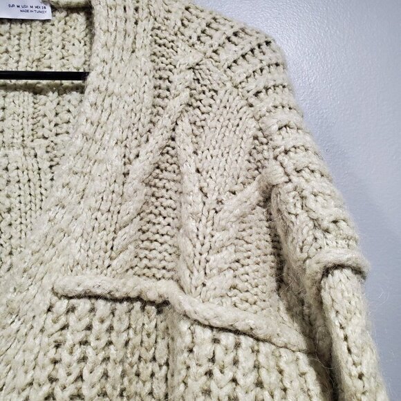 Zara Women's Patchwork Chunky Knit Open Front Cardigan Sweater Light Gre… - Picture 3 of 12